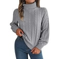 thumbnail image 1 of Herrnalise Womens 2024 Turtleneck Sweaters Cable Knit Long Sleeve Pullover Sweater Jumper Gray,S, 1 of 1