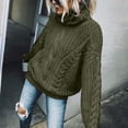 thumbnail image 1 of Herrnalise Womens 2024 Turtleneck Sweaters Cable Knit Long Sleeve Pullover Sweater Jumper Olive Green,2XL, 1 of 1