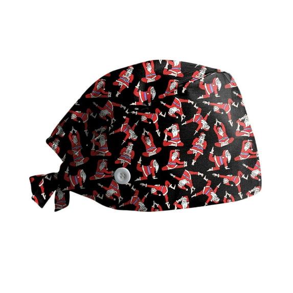 Herrnalise Womens And Mens Christmas Printed Nurse Working Scrub Cap With Buttons Adjust Sweatband Working Cap Bouffant Hats
