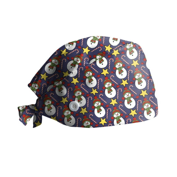 Herrnalise Womens And Mens Christmas Printed Nurse Working Scrub Cap With Buttons Adjust Sweatband Working Cap Bouffant Hats