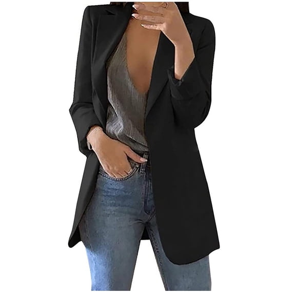 Herrnalise Womens Casual Blazers Open Front Long Sleeve Work Office Jackets Blazer Floral Color Lapel Collar Jacket Black,XL