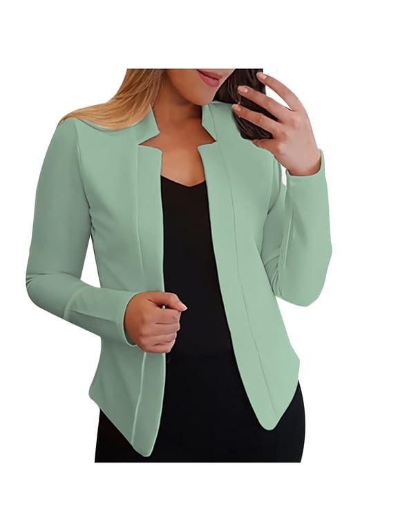 Womens Casual Blazers Open Front Long Sleeve Work Office Jackets Blazer Solid Lapel Collar Single breasted Coat Mint Green,S