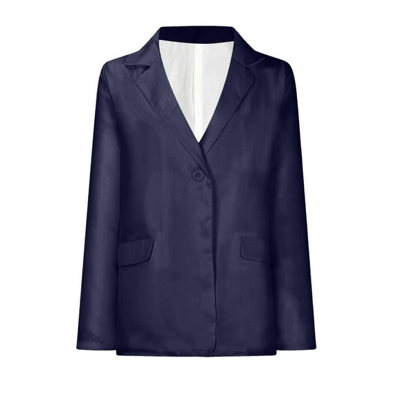 Herrnalise Womens Casual Blazers Open Front Long Sleeve Work Office Jackets Blazer Solid Lapel Collar Single breasted Coat Navy,XS