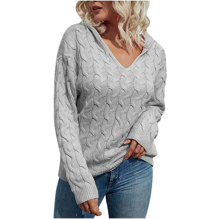 Herrnalise Womens Deep V Neck Wrap Sweaters Long Sleeve Crochet Knit  Pullover Tops Loose Fit Winter Tops Comfy Shirts S-XL 