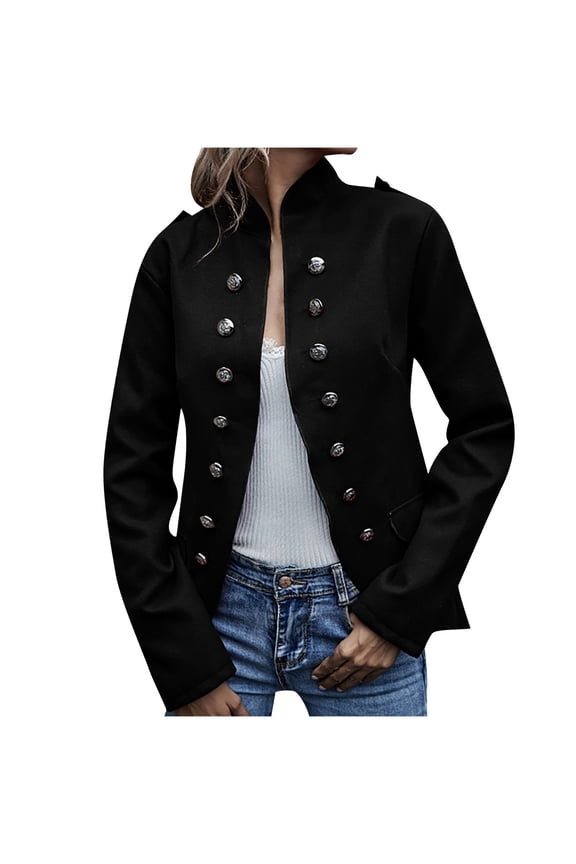 Womens Double Breasted Tweed Blazers Casual Long Sleeve Open Front Blazer Jackets Work Suits Black,S