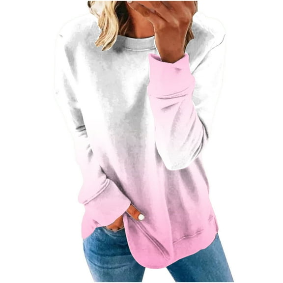 Herrnalise Womens Fashion Womens Sweatshirt Women's Casual Round Neck Long-Sleeved Fashion Printed Hoodie Hoodless Fall clothes for Womens L