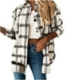 thumbnail image 1 of Herrnalise Womens Flannel Shacket Jacket Casual Plaid Wool Blend Button Down Long Sleeve Shirt Fall Clothes Outfits 2024 Black,S, 1 of 3