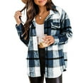 thumbnail image 1 of Herrnalise Womens Flannel Shacket Jacket Casual Plaid Wool Blend Button Down Long Sleeve Shirt Fall Clothes Outfits 2024 Blue,XXL, 1 of 3