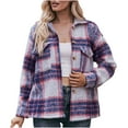 thumbnail image 1 of Herrnalise Womens Flannel Shacket Jacket Casual Plaid Wool Blend Button Down Long Sleeve Shirt Fall Clothes Outfits 2024 Purple,M, 1 of 8