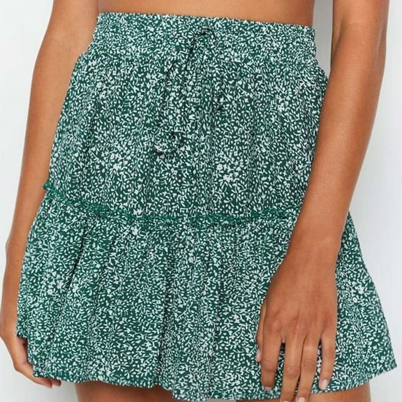 Herrnalise Womens High Waist Polka Dot Pleated Skirt Fashion Women Casual Print Ruffles A-Line Pleated Lace Up Bandage Short SKirt