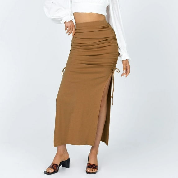 SDJMa Womens High Waist Polka Dot Pleated Skirt Women Sexy Solid Split Fork Slim Drawstring Skirt Knitting Bandage Long Skirt