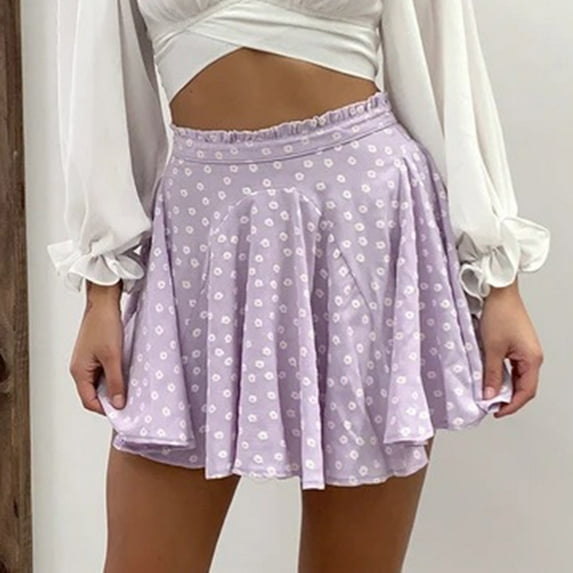 SDJMa Womens High Waist Polka Dot Pleated Skirt Women's Fashion Ins Wind Daisy Natural Printed Skirt Mini Pleated Skirt