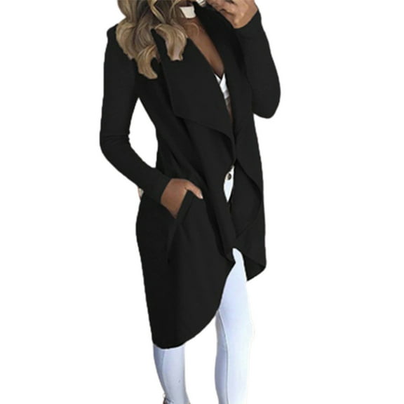 Herrnalise Womens Knit Cardigan Sweaters Oversized Open Front Long Sleeve Lapel Casual Jacket 2024 Fall Coat Dressy Coatigan Solid Tuxedo Black,XL