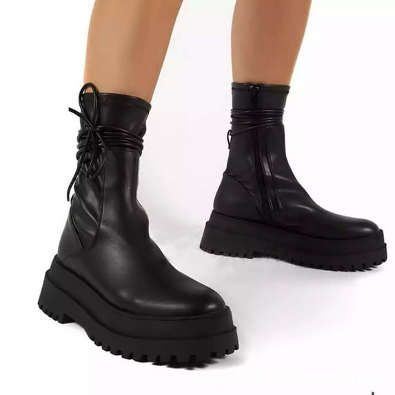 Herrnalise Womens ' Ladies Fashion Square Heels Zip Up Round Toe Solid Bandage Boots Shoes clearance under 10 !