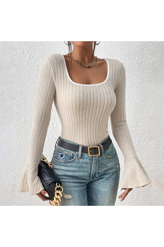 Womens Long Sleeve Scoop Neck Ribbed Knit Fitted Casual Tops Tee Slim Basic Shirts Gear up for greatness for less