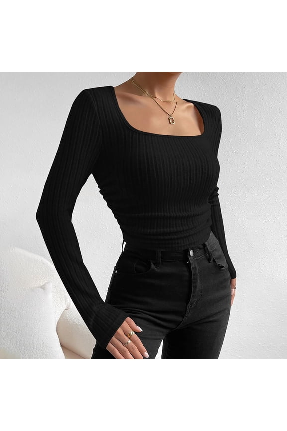 Womens Long Sleeve Scoop Neck Ribbed Knit Fitted Casual Tops Tee Slim Basic Shirts Gear up for greatness for less