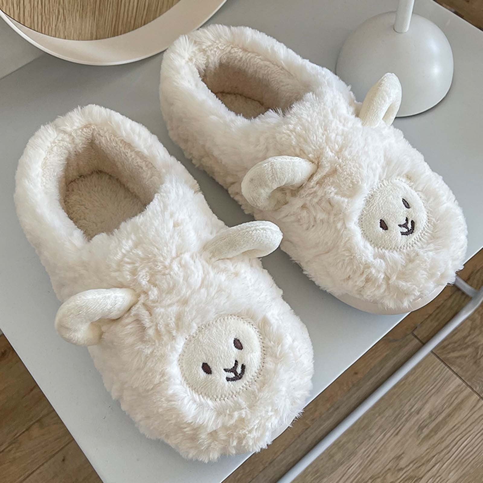 Herrnalise Womens Mens Mules Plush Warm Slippers,Cartoon Lamb Home  Shoes,Autumn And Winter Indoor Cotton Slipper Shoes for Women 