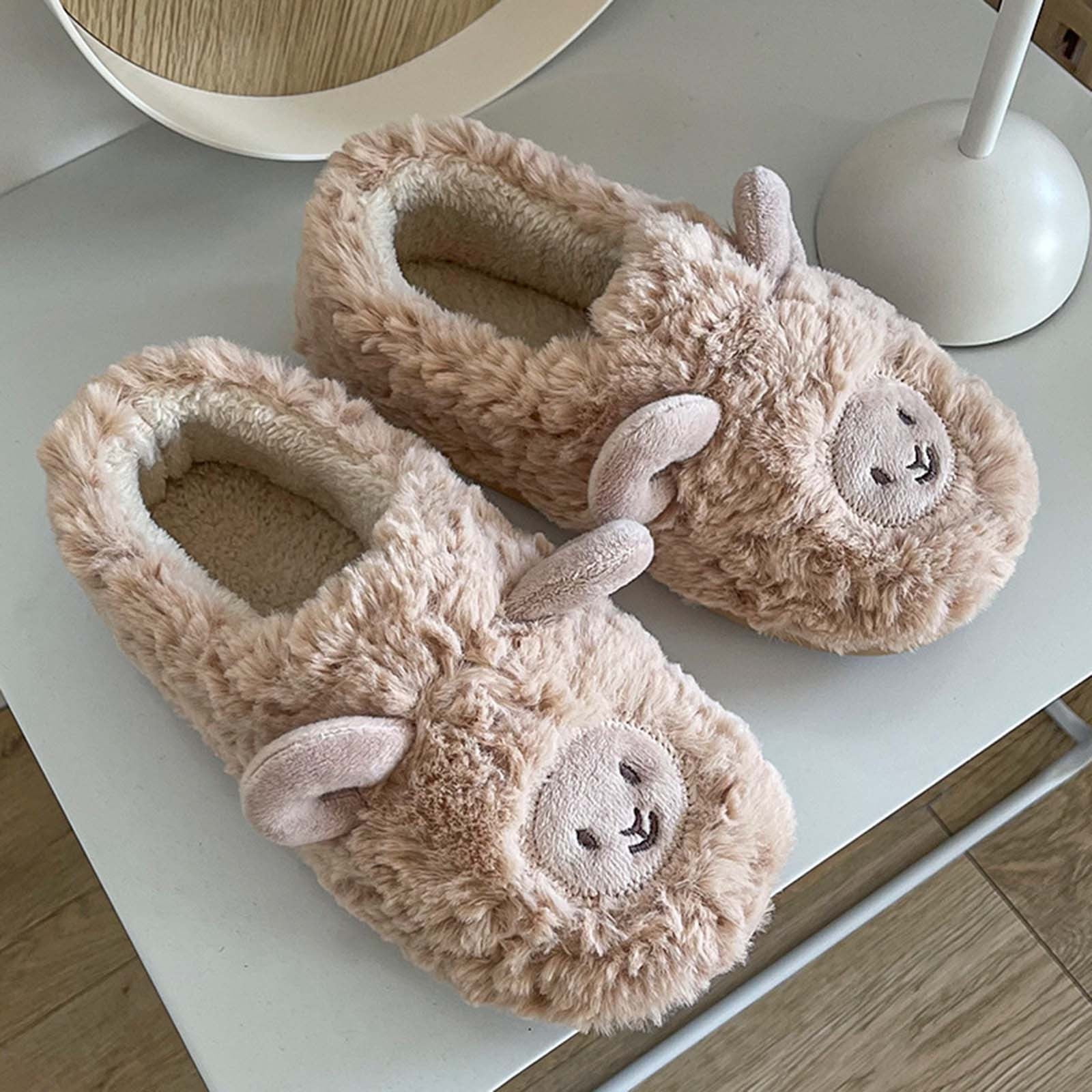 Herrnalise Womens Mens Mules Plush Warm Slippers,Cartoon Lamb Home  Shoes,Autumn And Winter Indoor Cotton Slipper Women Shoes on Clearance 