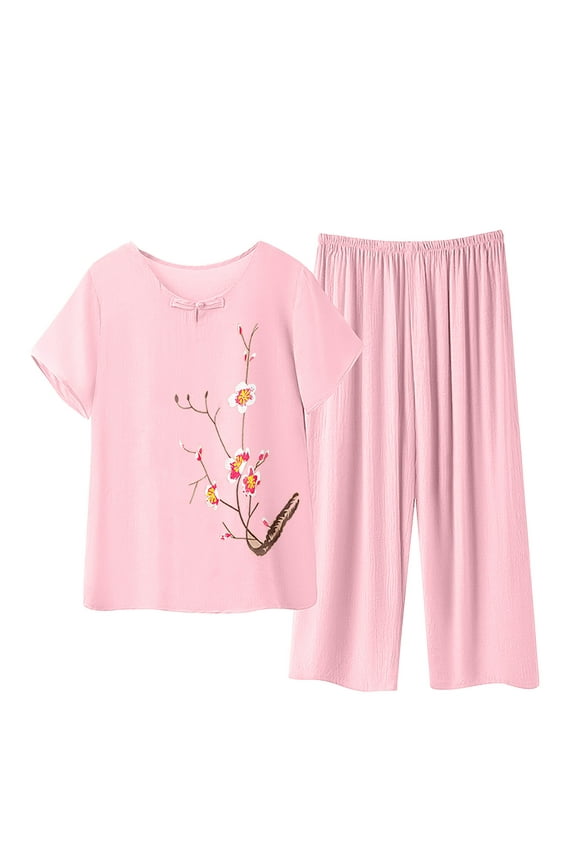 GPAECEAD Womens Pajama Sets - Capri Pajamas for Women Set Plus Size Sleepwear Tops with Capri Pants Summer Pjs Sets For 4XL