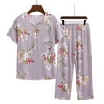 thumbnail image 1 of Herrnalise Womens Pajama Sets Cotton Pj Set Floral Print Short Sleeve Top With Capri Pants Sleepwear 2 Piece Lounge Set For 2XL, 1 of 3