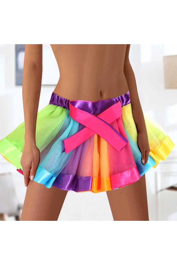 Womens Rainbow Elastic 3 Layered Short Skirt Adult Tutu Dancing Tutu Skirt