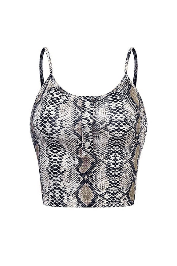Womens Sleeveless Button Up Snake Print Vest Cami Tank Top
