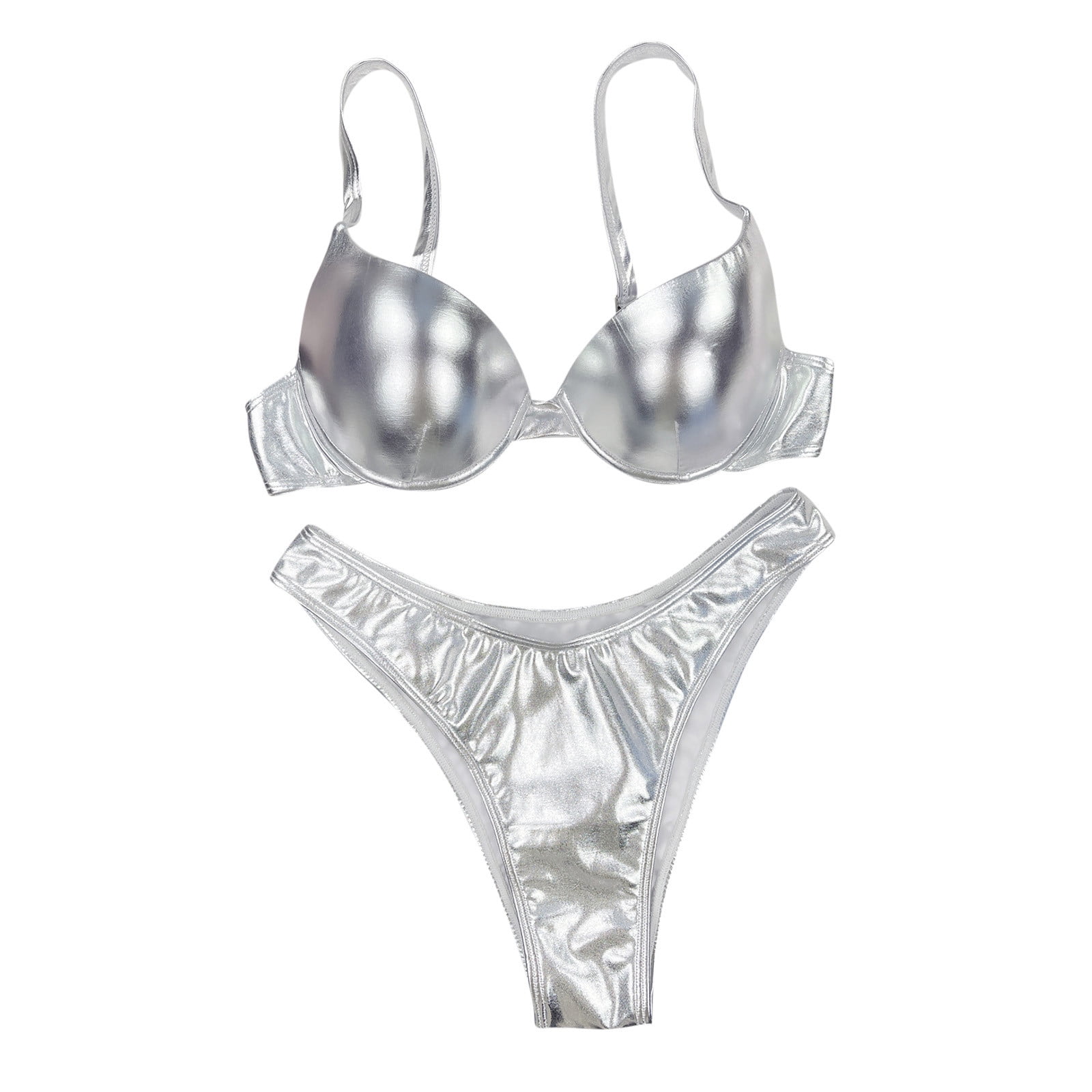 Herrnalise Womens Swimsuits Two Piece Underwire Metal Silver
