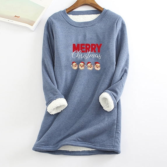 Herrnalise Womens Tops Christmas Round Neck Thickened Plush Warm Long Sleeve Tops Gifts for Women