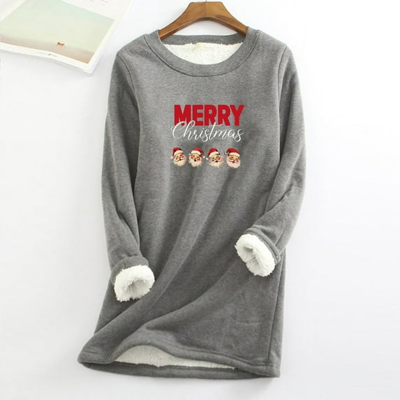 Herrnalise Womens Tops Christmas Round Neck Thickened Plush Warm Long Sleeve Tops Gifts for Women