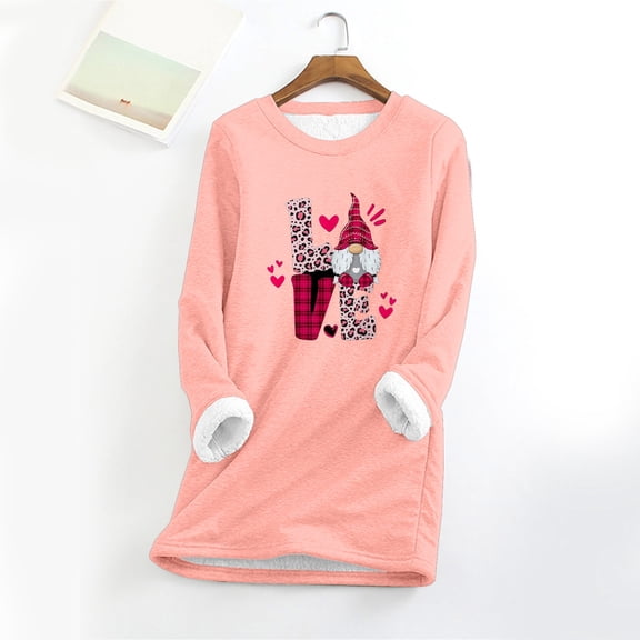 Herrnalise Womens Tops Fashion Round Neck Christmas Dwarf Print Thickened Plush Warm Long Sleeve Tops Gifts for Women