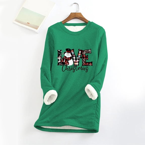 Herrnalise Womens Tops Fashion Round Neck Christmas Snowman Leopard Print Thickened Plush Warm Long Sleeve Tops Gifts for Women