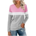 thumbnail image 1 of Herrnalise Womens Tops Solid V-Neck Long Sleeve Top Gifts for Women, 1 of 3