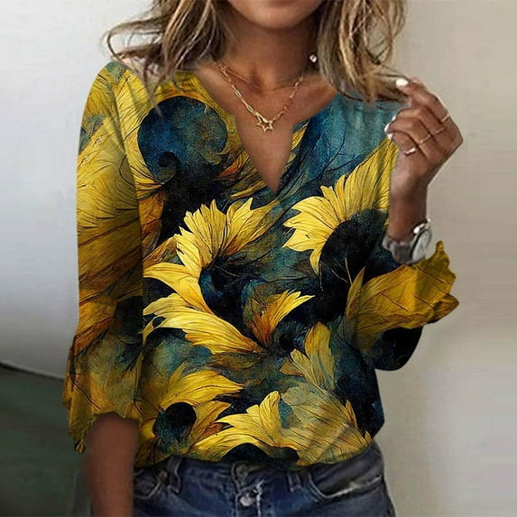 Herrnalise Womens fashion Fashion Woman V Neck Three Quarter 3/4Sleeve T Shirt AutumnBlouse Tops Sweatshirt Christmas Gifts For Women