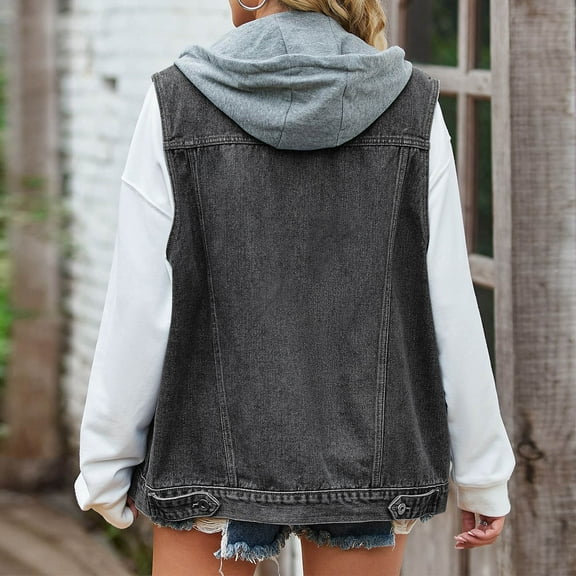 Herrnalise Womens fashion Oversized Denim Mid Long Jean Sleeveless Jackets Distressed Coat Christmas Gifts For Women