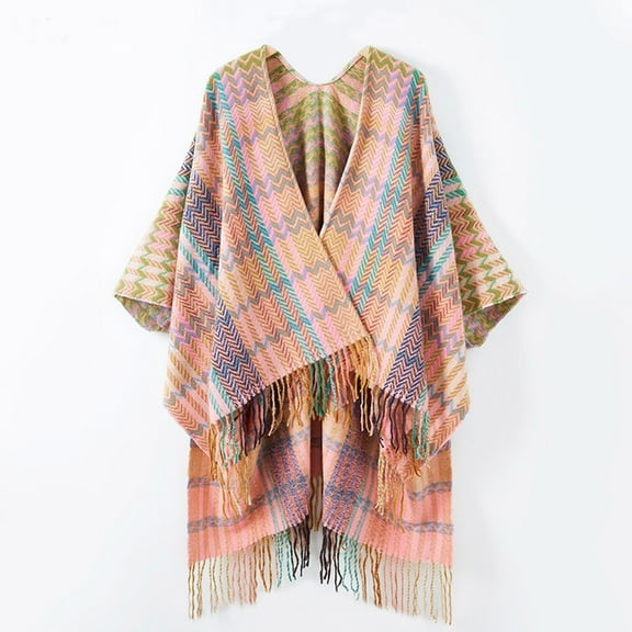 Herrnalise Womens fashion Printed Tassel Open Front Poncho Cape Cardigan Wrap Shawl Christmas Gifts For Women