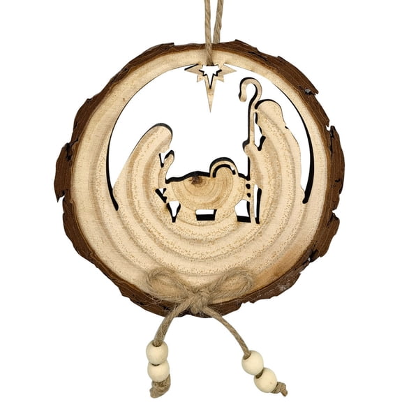 Herrnalise Wooden Hanging Christmas Ornaments Hollow-Out Laser Cutting Wood Cutouts Round Angel Reindeer Xmas Tree Wooden Ornaments Rustic Holiday Wood Pendants for Holiday Season Decor