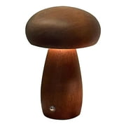 Herrnalise Wooden Mushroom Lamp, Portable Cordless Small Lamp, Rechargeable Battery Operated Lamp, 3 Colors Stepless Dimming, Night Light for Birthday Gifts