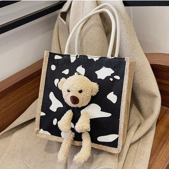 Herrnalsie 2022 Hang Bag For Female With Cute Fluffy Bear Design Student Cloth Shoulder Bag Ladies Handbag