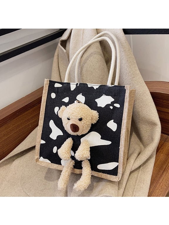 Herrnalsie 2022 Hang Bag For Female With Cute Fluffy Bear Design Student Cloth Shoulder Bag Ladies Handbag
