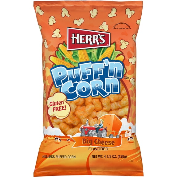 Herr's Puff'n Corn Big Cheese Flavored Hulless Puffed Corn, 4 1/2 oz