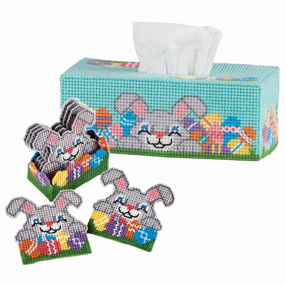 Herrschners® Bunny Surprise Coasters & Tissue Box, Set of 2 Plastic Canvas