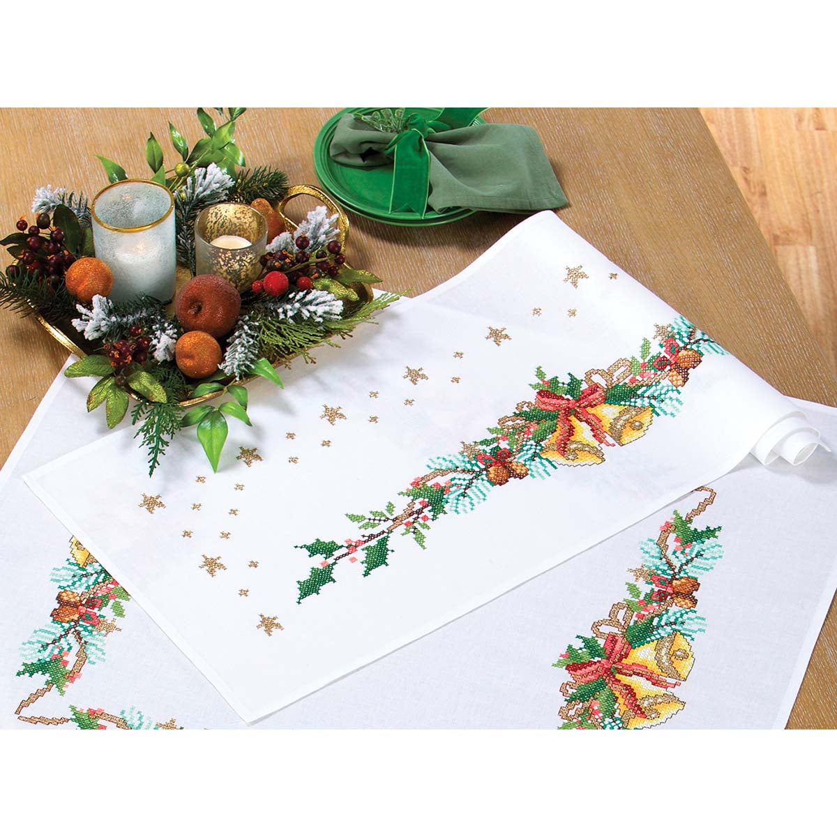 Herrschners® Christmas Bouquet with Bells Table Runner Stamped Cross