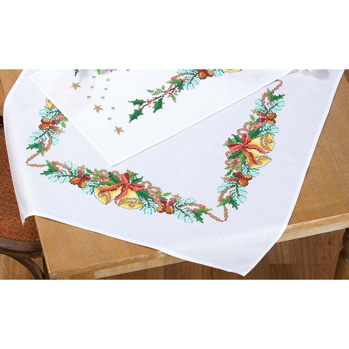 Herrschners® Christmas Bouquet with Bells Table Topper Stamped Cross ...