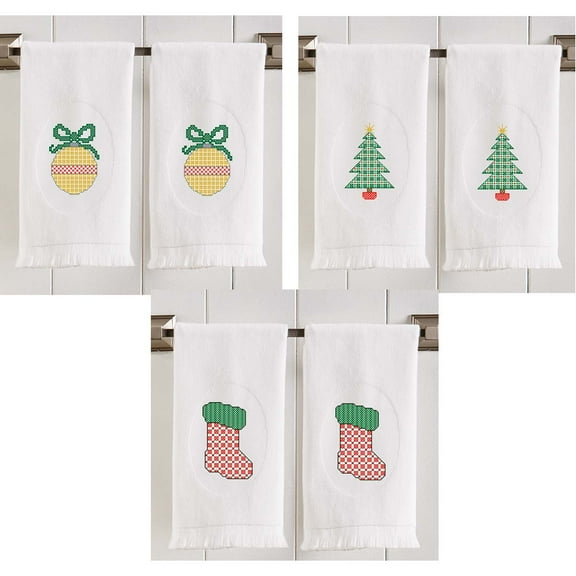 Herrschners Classic Christmas Towel Set Stamped Cross-Stitch