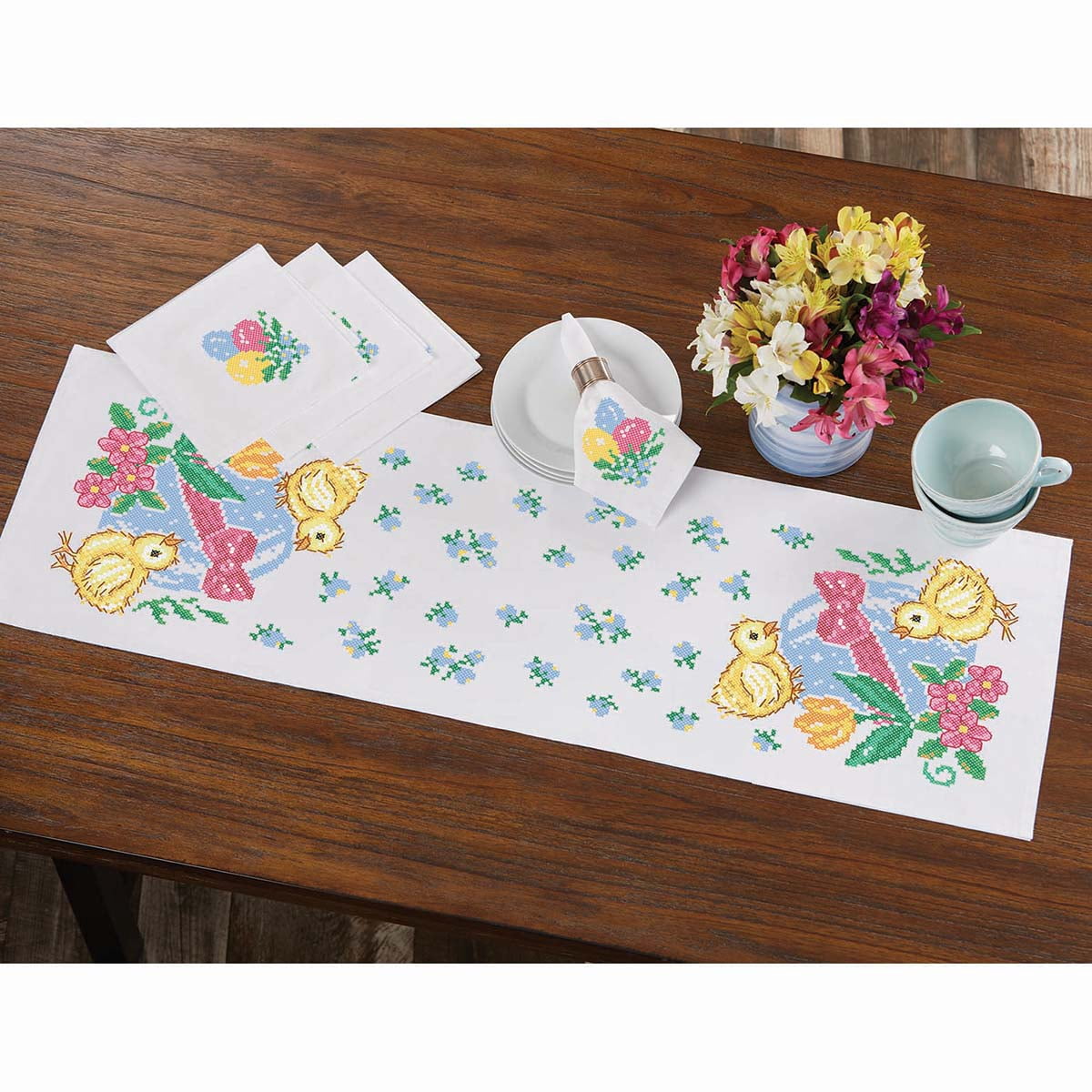 Herrschners® Easter Chicks Table Runner & Napkins Stamped Cross-Stitch ...