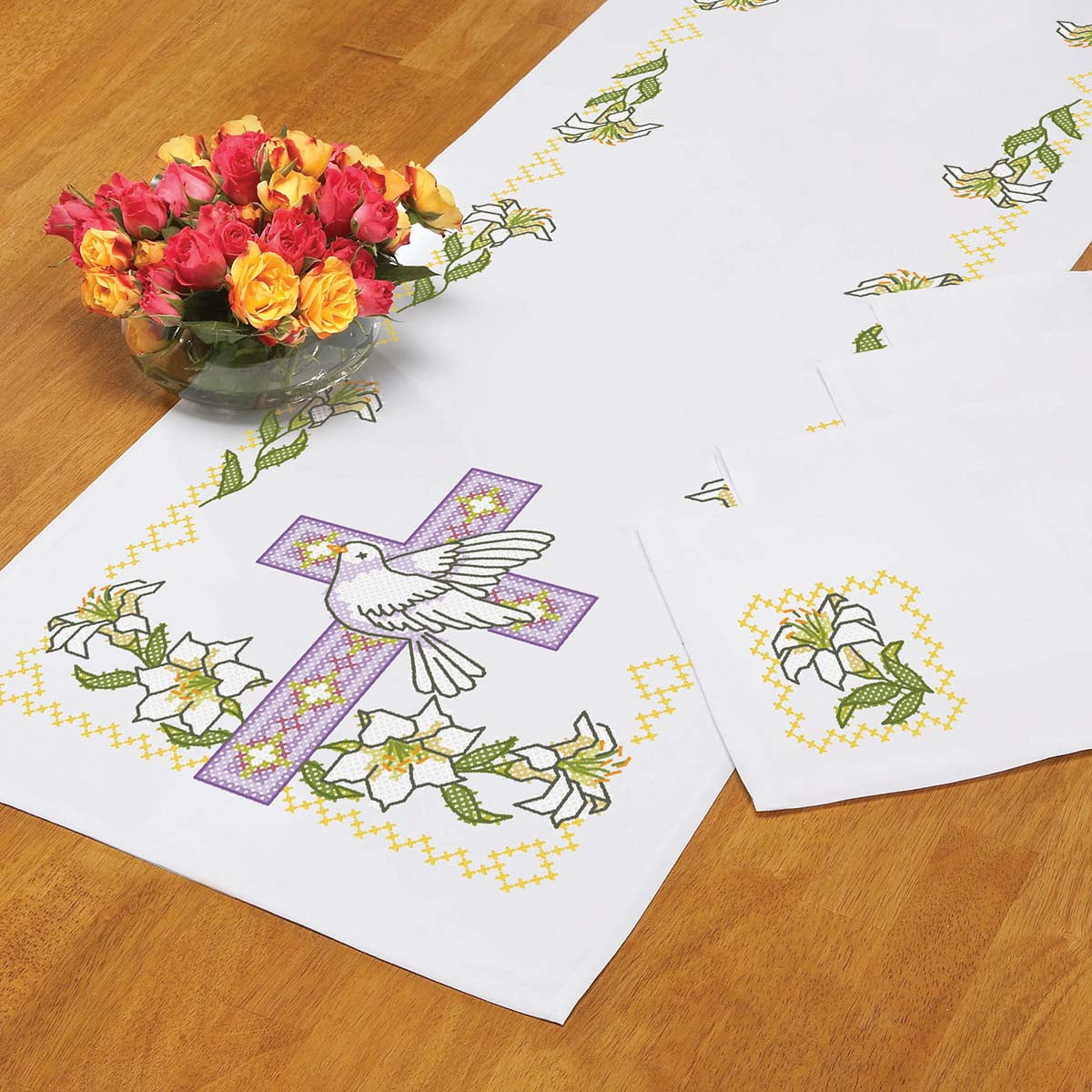 Herrschners® Easter Lilies Table Runner & Napkins Set Stamped Cross ...