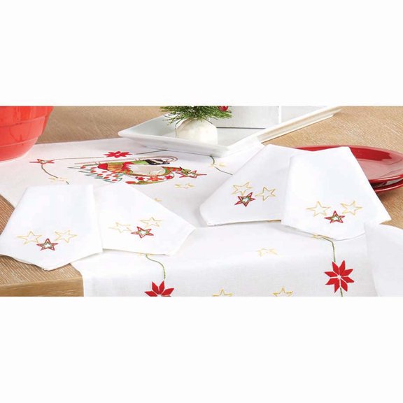 Herrschners Gnome Santa on Sled Napkins Stamped Embroidery Kit