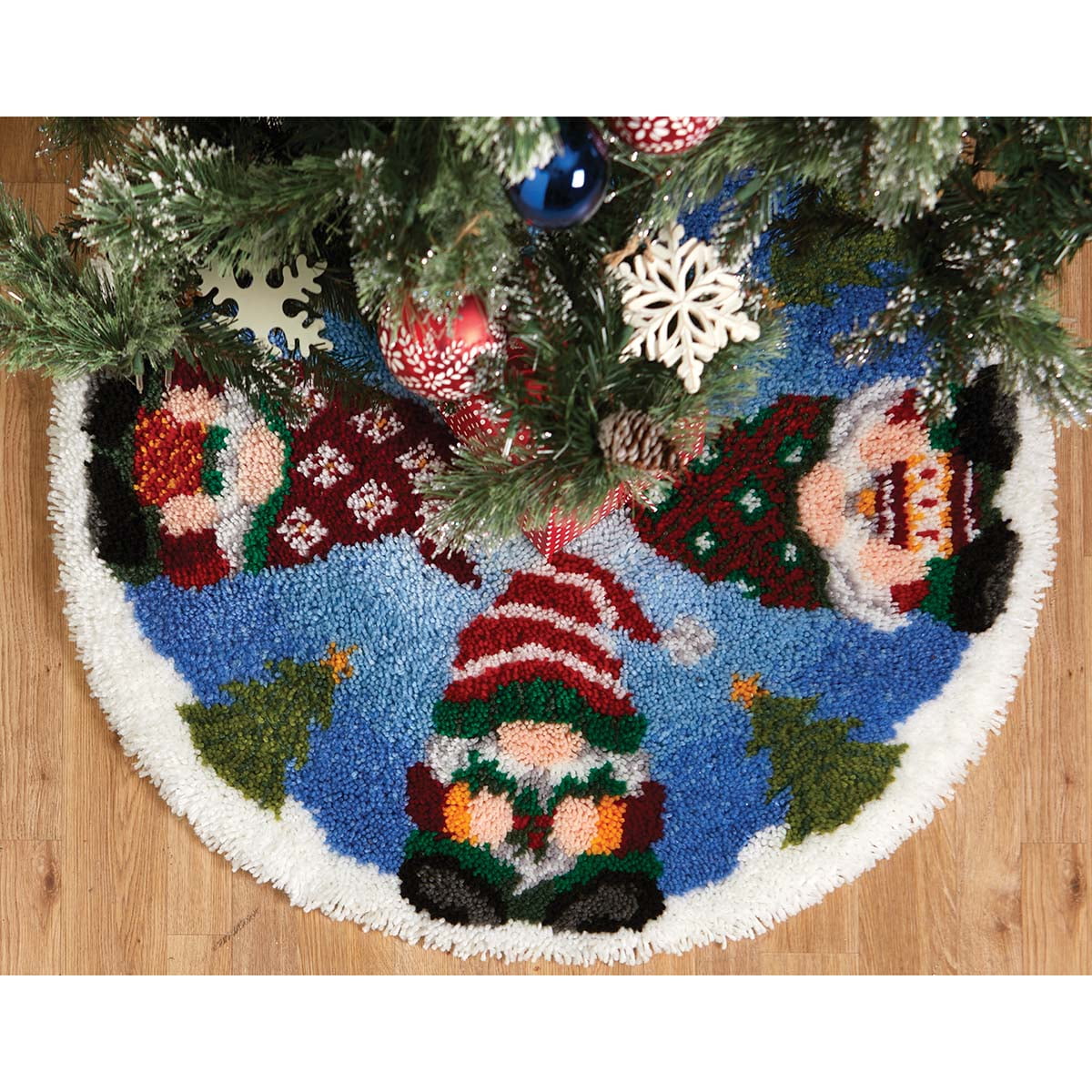 Herrschners Holiday Gnomes Tree Skirt Latch Hook Kit, Christmas Trees ...