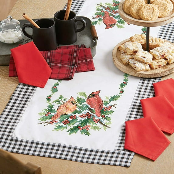 Herrschners® Holly & Cardinal Table Runner & Napkins Stamped Cross-Stitch