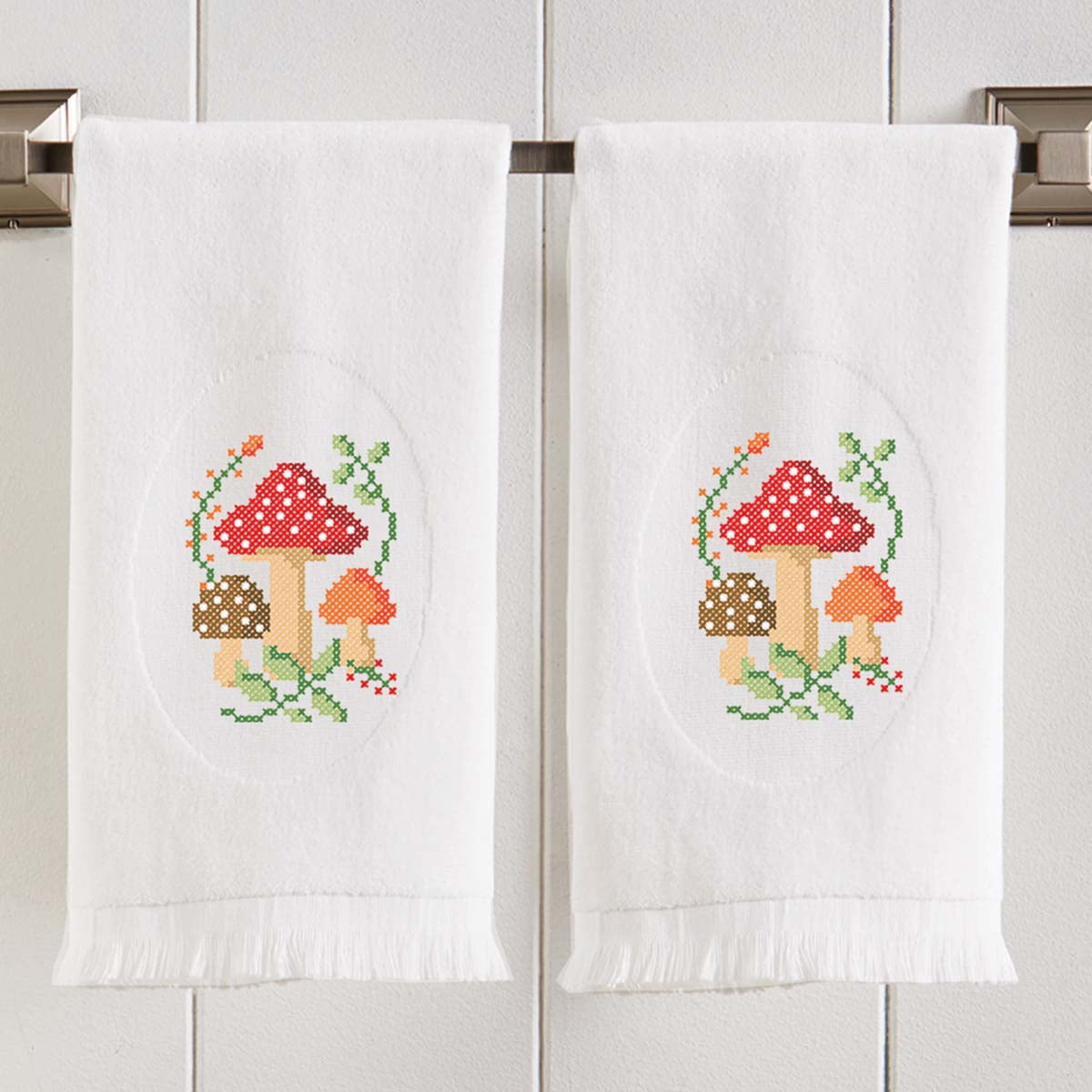 Herrschners® Mushroom Meadows Terry Towel Pair Stamped Cross-Stitch